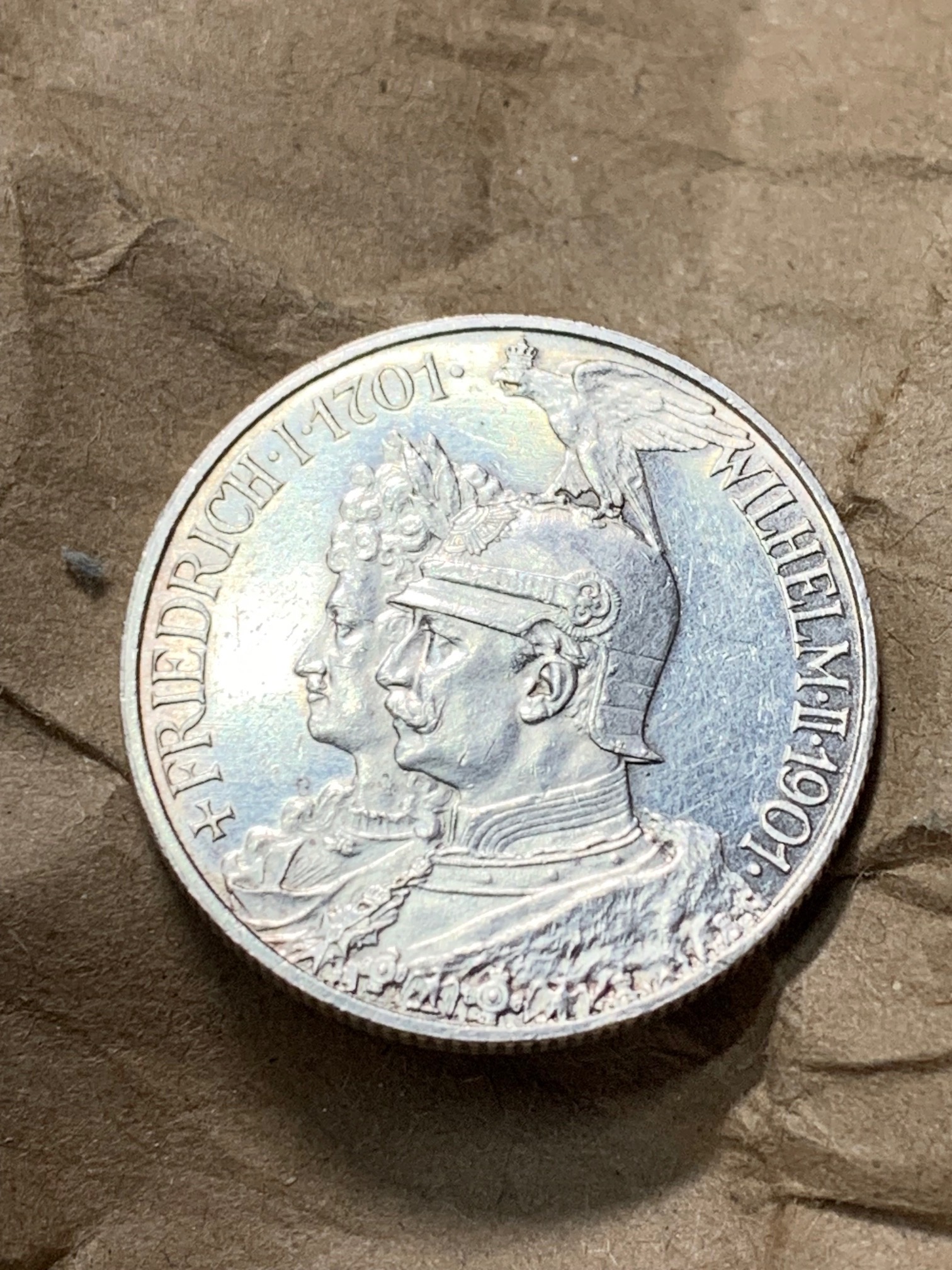 militaria : ALLEMAGNE 2 MARK PRUSSE WILHELM 1901 ARGENT