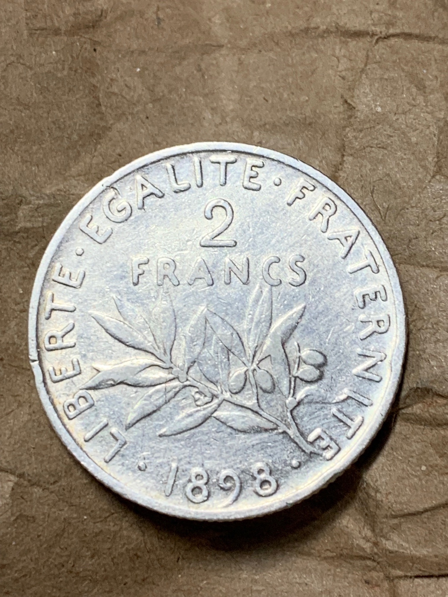 militaria : FRANCE SEMEUSE 2 FRANCS 1898 ARGENT