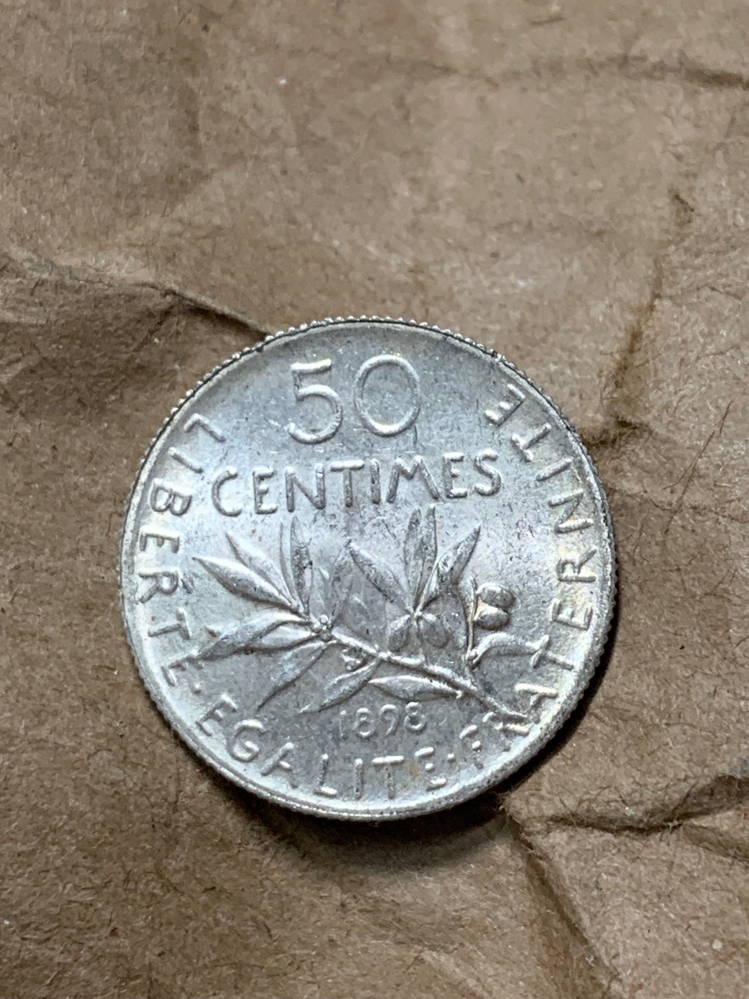 militaria : FRANCE SEMEUSE 50 CENTIMES 1898 ARGENT