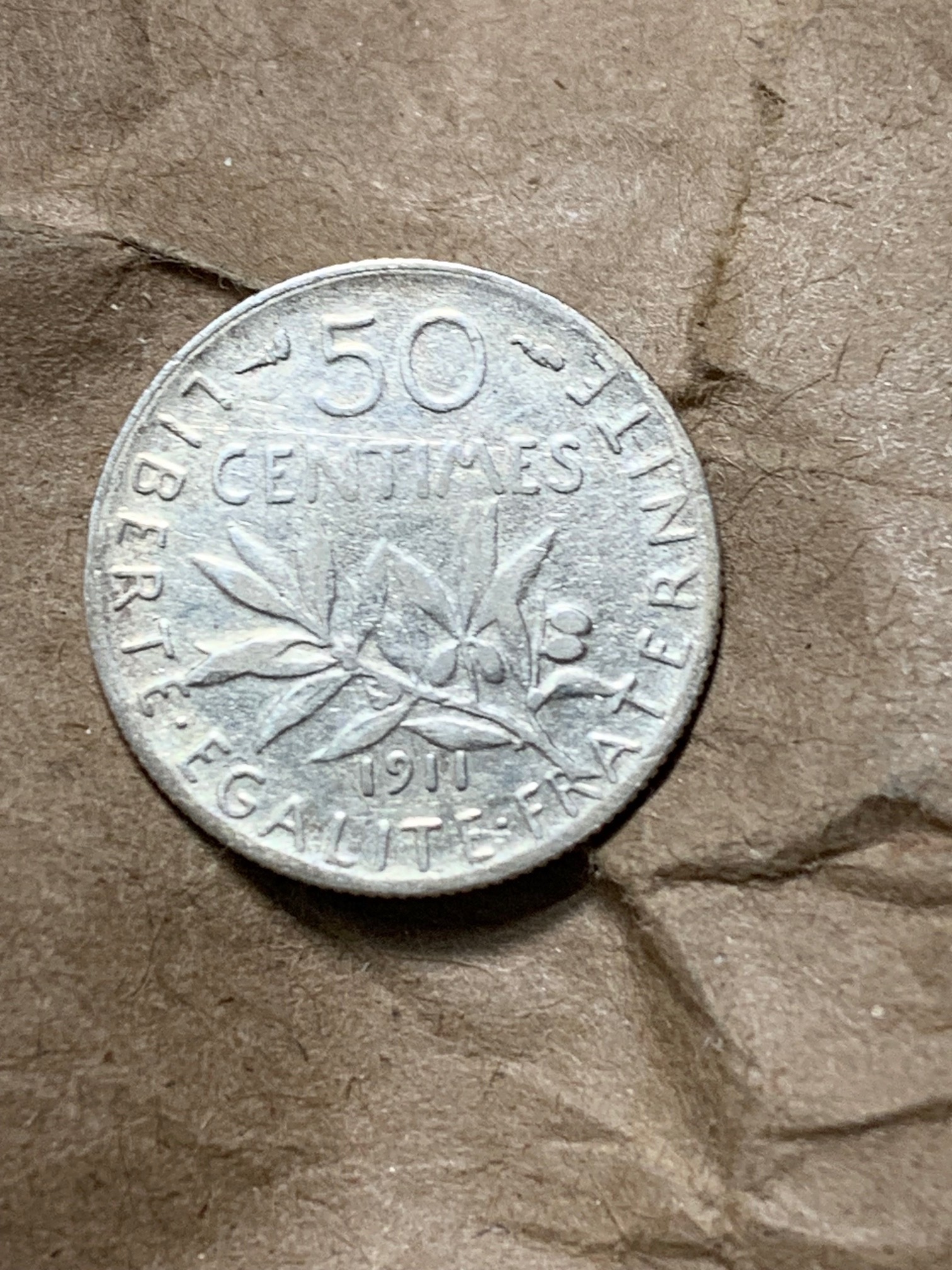 militaria : FRANCE SEMEUSE 50 CENTIMES 1911 ARGENT