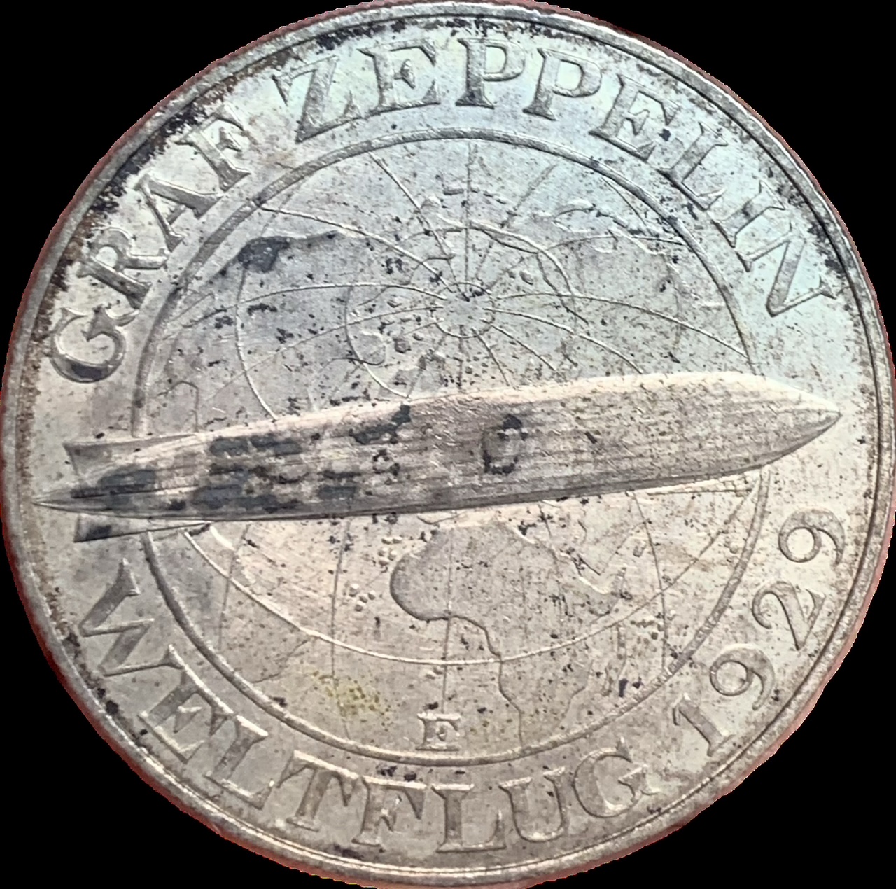 militaria : MONNAIE ALLEMAGNE 5 REICHSMARK 1930 E GRAF ZEPPELIN ARGENT