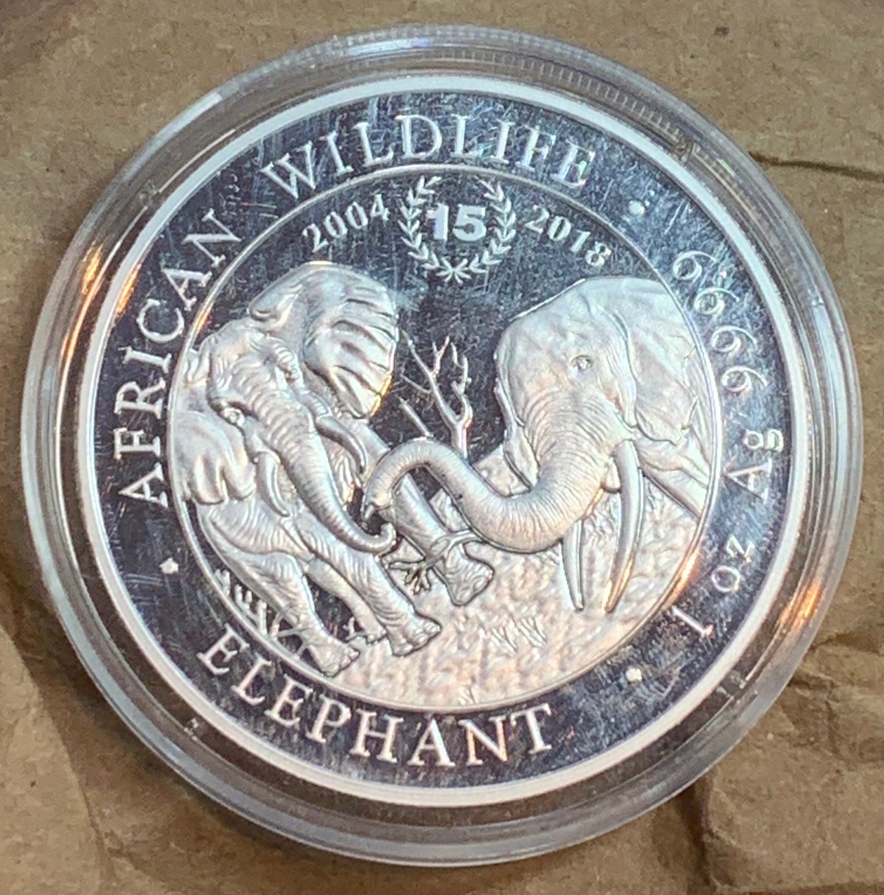 militaria : ARGENT SOMALIE 100 SHILLINGS 2018  1OZ ELEPHANT