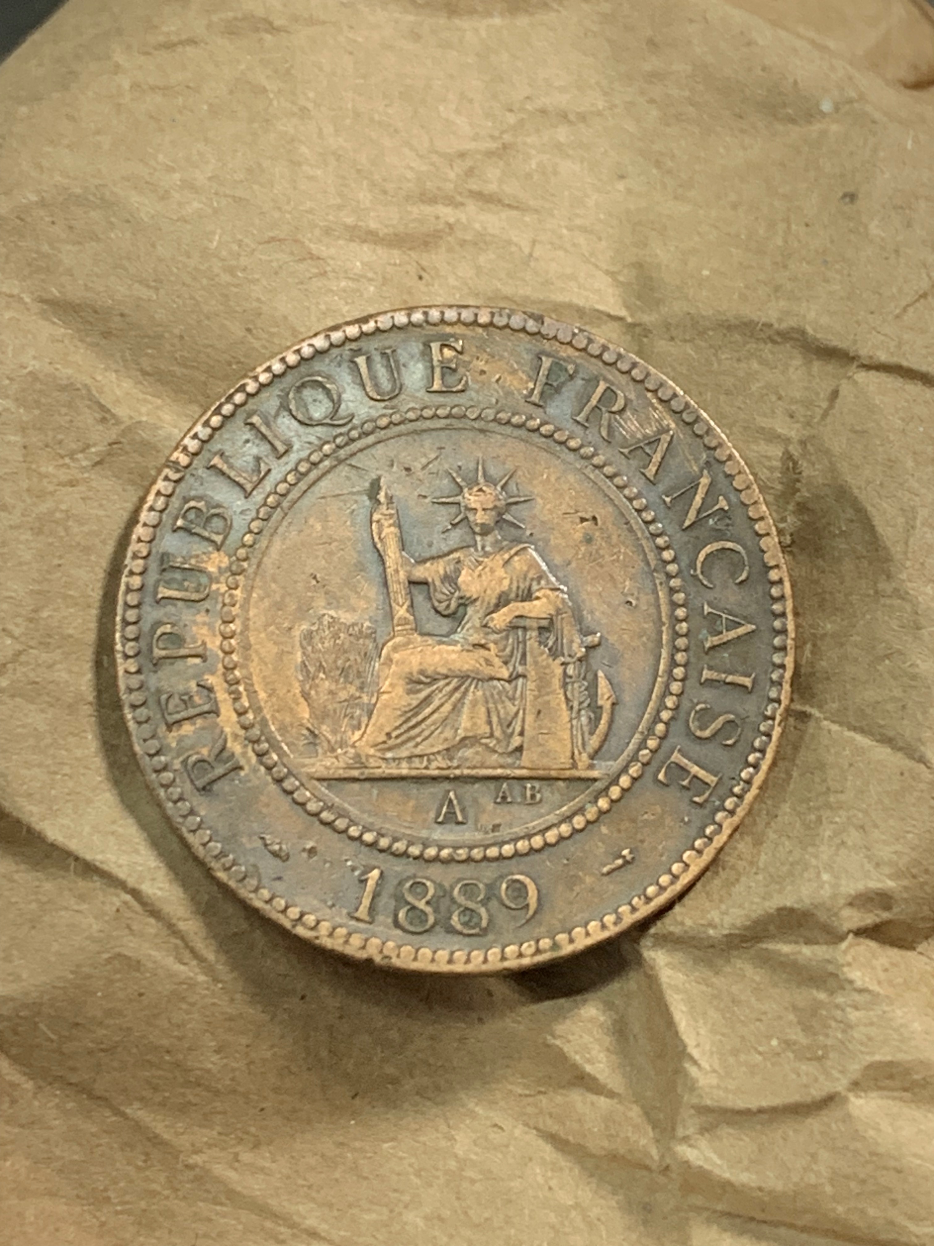 militaria : INDOCHINE FRANÇAISE 1 CENTIME CUIVRE 1889 A