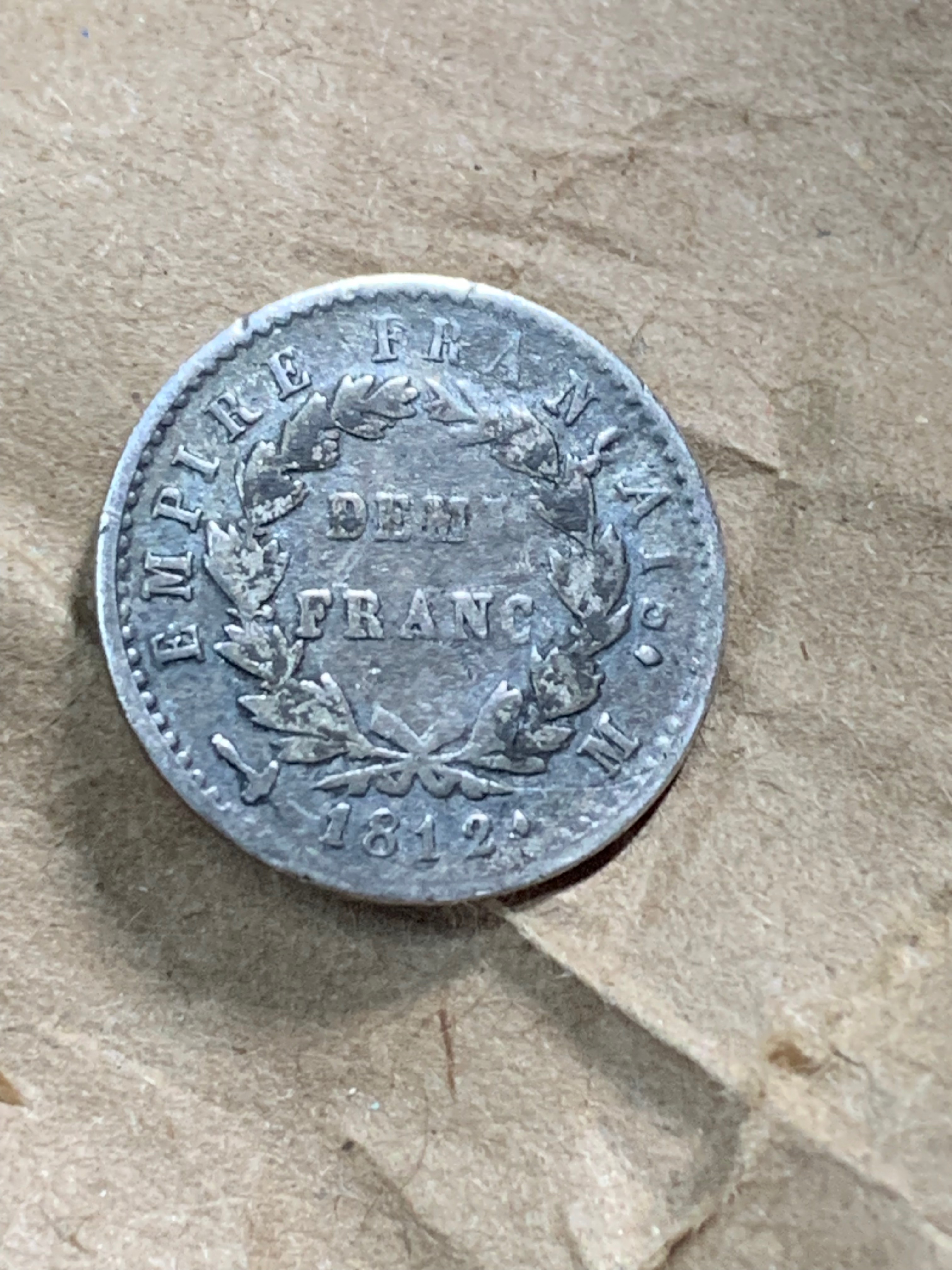 militaria : DEMI FRANC ARGENT NAPOLEON PREMIER EMPEREUR 1812 M TOURS