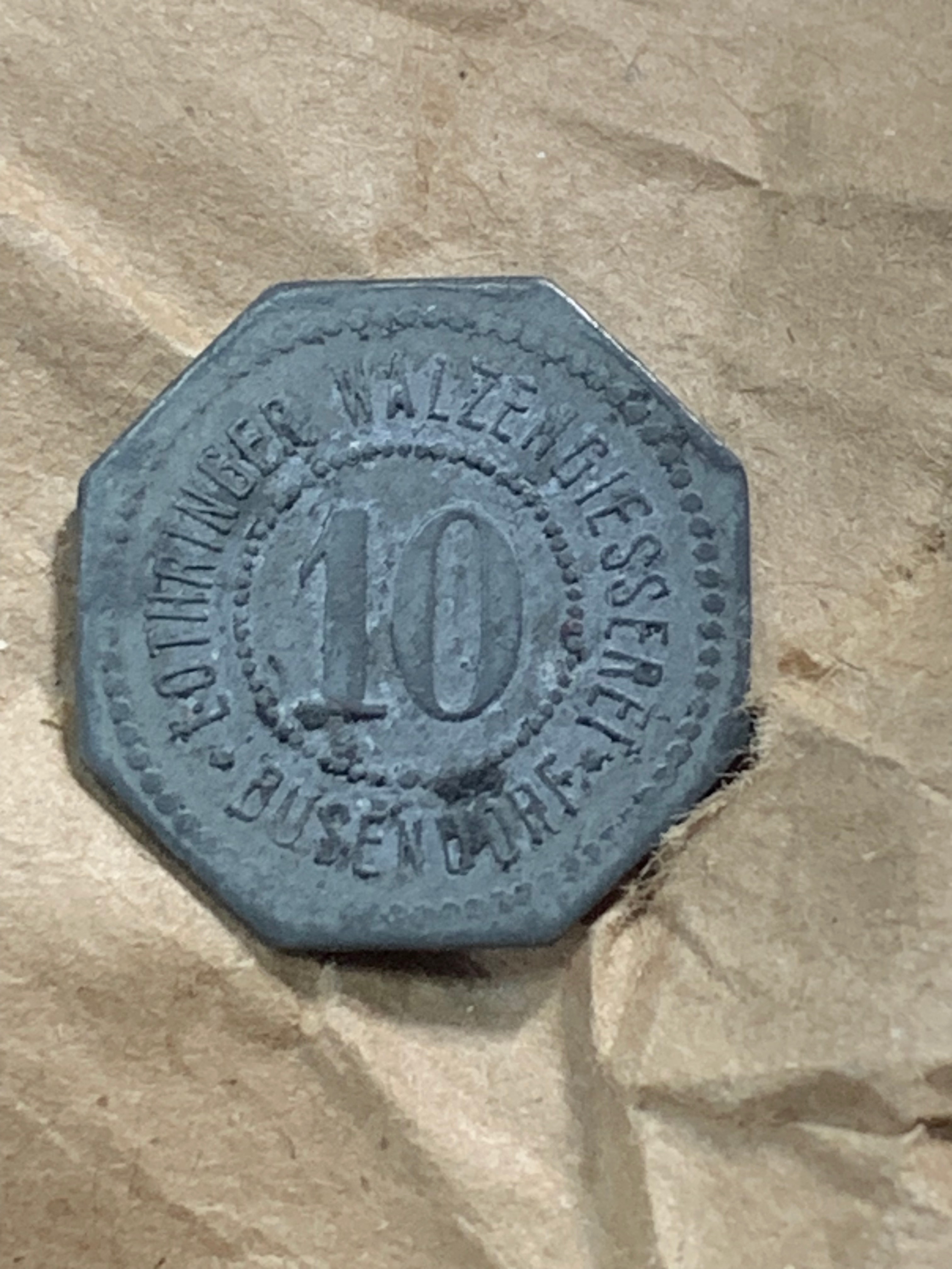 militaria : ALLEMAGNE MONNAIE DE NECESSITE BUSENDORF 10 PFENNIG